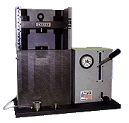 Carver manual pellet press equipment as sample preparation presses in a laboratory setting.